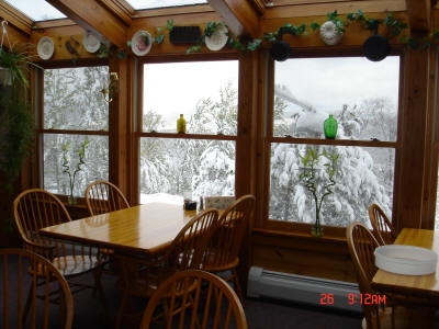 Winter Scene from Dining Room at Cascades Lodge, Killington Vermont