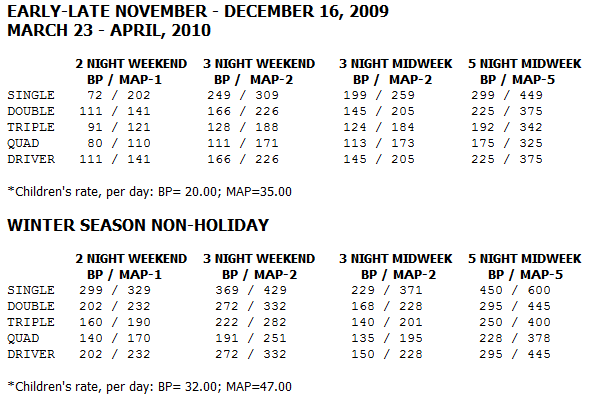Winter Ski Group Rates